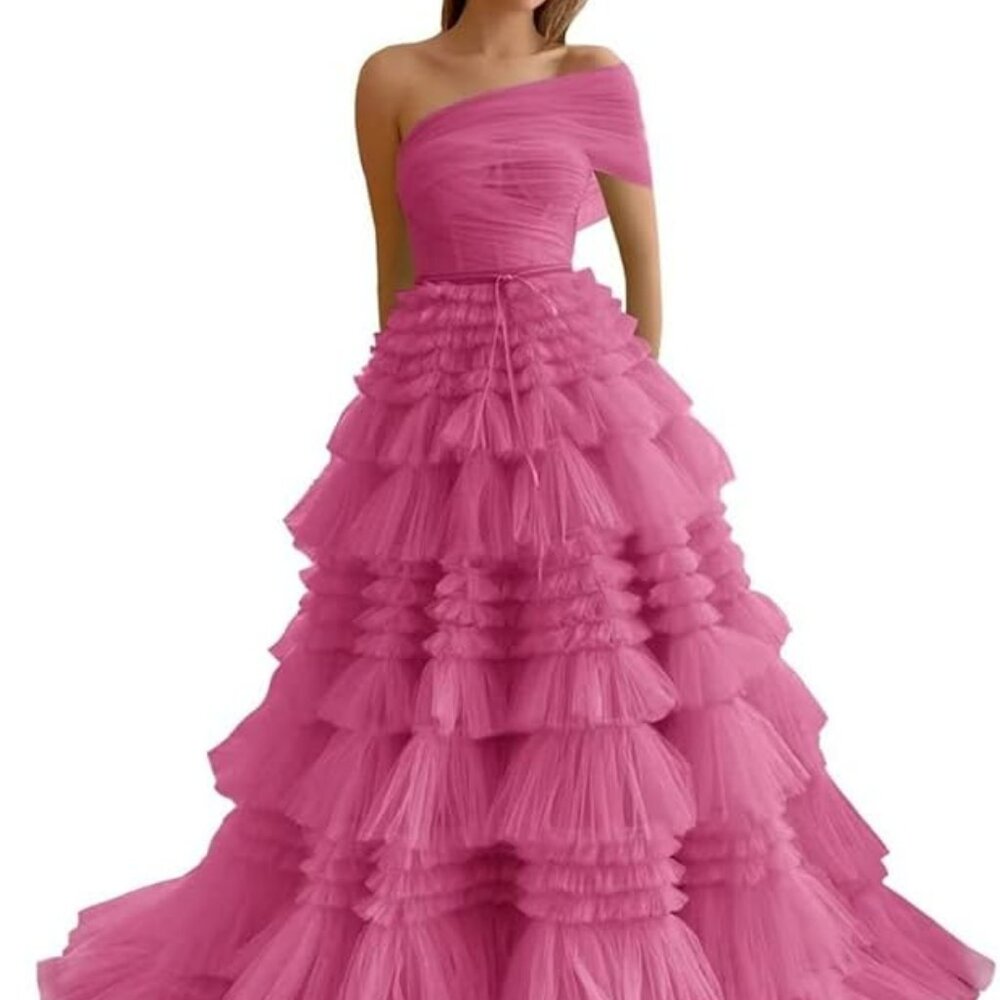 Tiered Tulle Off Shoulder Formal DressesBall Gowns Evening Party Gowns Size 4